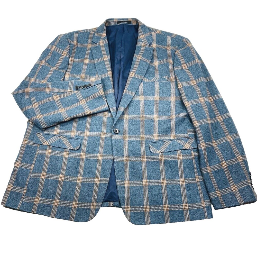 Kudoro Sport Coat NEW Plaid Blue Orange 1 Button 2XL 48 50 Mens Preppy  Academia